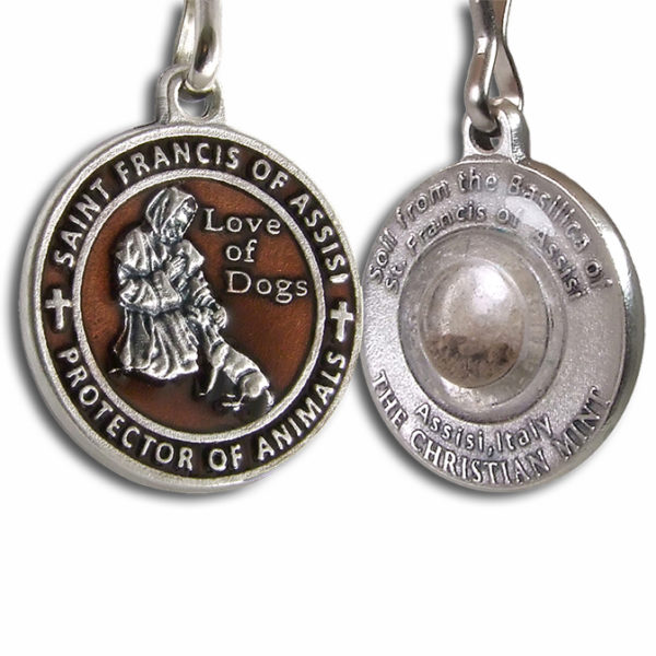 St. Francis of Assisi Enameled Pet Medal for Cats with Capsule of Assisi Soil