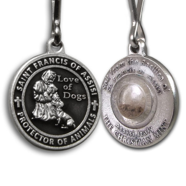 Saint Francis Black Enameled Dog Medal with Assisi Soil