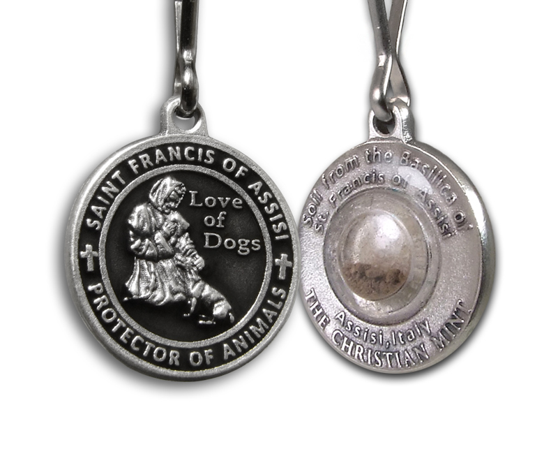 Christian Mint - Saint Francis Black Enamel Medal for Dogs with Assisi Soil...